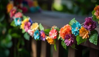 vibrante ramo de flores de multi de colores flores en madera generativo ai foto