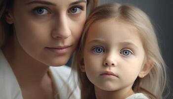 Mother and daughter embrace, radiating pure love photo