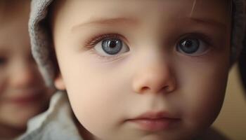 linda bebé chico sonriente, inocencia en su ojos generativo ai foto