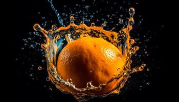 Juicy citrus fruit drops in refreshing water wave photo