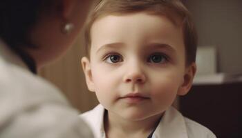 Smiling Caucasian toddler sitting, looking at camera photo