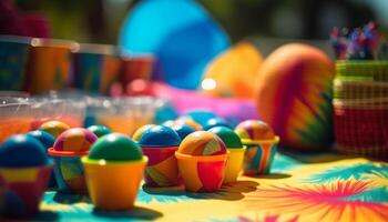 vibrante de colores juguetes traer verano alegría al aire libre generativo ai foto