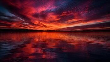 majestuoso cielo refleja en tranquilo agua superficie generativo ai foto