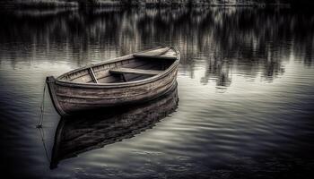 Tranquil rowboat reflects beauty in nature landscape photo