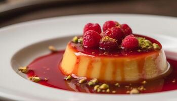 dulce baya tarta de queso rebanada en elegante vajilla plato generativo ai foto