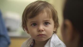 Cute toddler sitting, learning, looking at camera photo