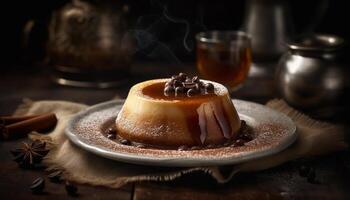 Homemade dessert plate with sweet caramel sauce photo