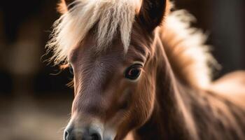 Mare and foal graze in lush meadow photo