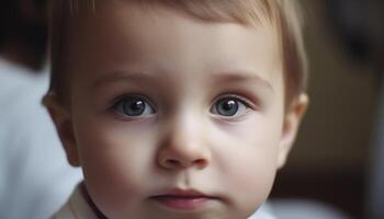 Cute Caucasian baby boy staring with curiosity photo