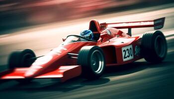 Shiny sports car driving on modern track photo