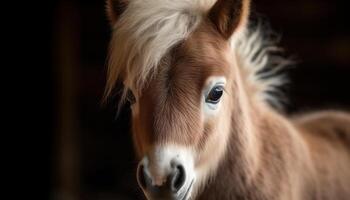 Cute foal looking at camera in meadow photo