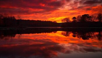 Golden horizon reflects tranquil beauty in nature generated by AI photo