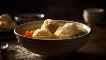 Steamed dumplings, pork and vegetable appetizer generated by AI photo