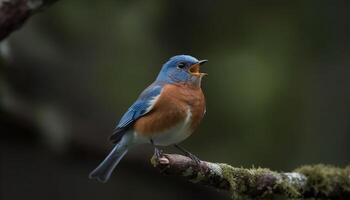 Small bird perching on branch, nature beauty generated by AI photo