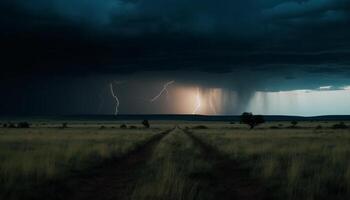 Electricity crackles through the ominous storm cloud generated by AI photo