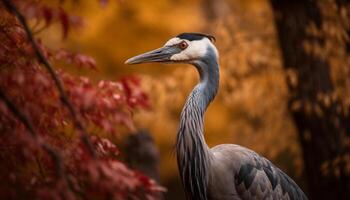 Elegant heron perching on branch in forest generated by AI photo