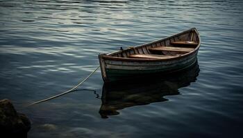 silencio bote de remos amarrado en tranquilo puesta de sol estanque generado por ai foto