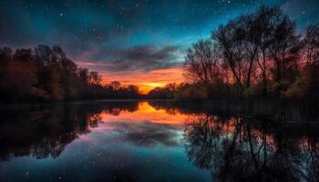 Majestic tree reflects vibrant Milky Way galaxy generated by AI photo