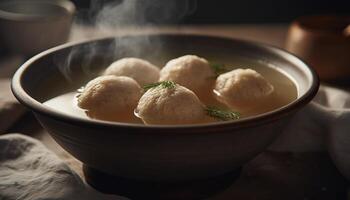 Steamed dumplings and meatballs, a gourmet meal generated by AI photo