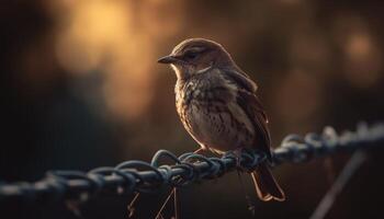 Sparrow perching on branch, close up, yellow beak generated by AI photo