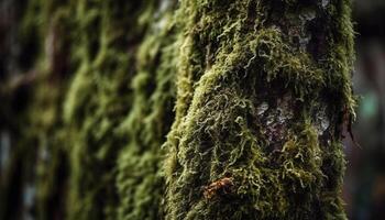 Rusty lichen growth on old tree trunk generated by AI photo