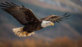 Majestic bald eagle spreads wings in mid air generated by AI photo