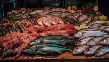 Fresco Mariscos captura de el día, sano comida generado por ai foto