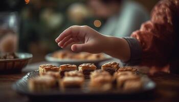 Handmade chocolate muffins, a sweet indulgence together generated by AI photo