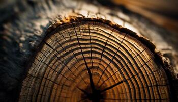 árbol tocón cruzar sección revela concéntrico crecimiento anillos generado por ai foto