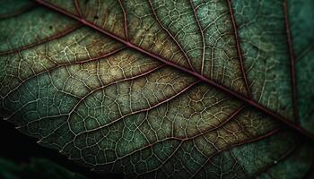 Vibrant leaf vein pattern in close up macro generated by AI photo