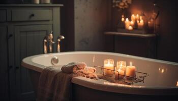 Luxury candlelit spa bath for ultimate relaxation generated by AI photo