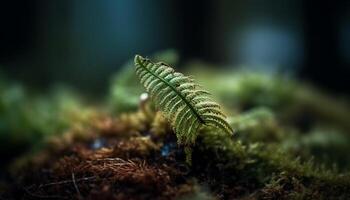 Fresh fern frond, wet with morning dew generated by AI photo