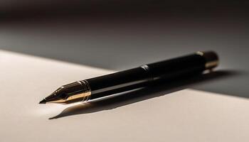 Gold nib signs elegant contract on blank paper generated by AI photo