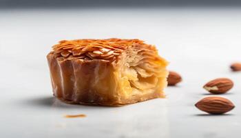 Baked pastry item with almond and honey generated by AI photo