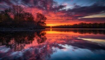 vibrante colores reflejar en tranquilo agua escena generado por ai foto