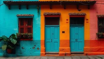 Vibrant colors adorn old colonial building facade generated by AI photo