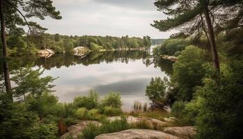 Tranquil scene of reflection in water flow generated by AI photo