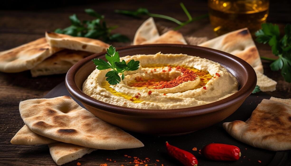 Lebanese Hummus With Pita Bread Stock Photos, Images and Backgrounds