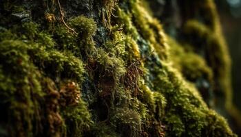 Fresh green leaves adorn old tree trunk generated by AI photo