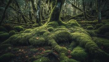 Mystery in nature ancient tree trunk overgrown generated by AI photo