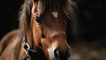 Thoroughbred stallion grazing in rural meadow beauty generated by AI photo