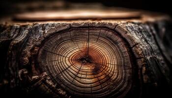 Tree trunk cross section reveals concentric growth rings generated by AI photo