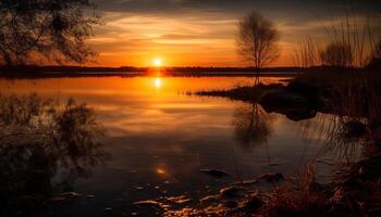 dorado horizonte refleja tranquilo belleza en naturaleza generado por ai foto