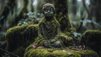 meditando Buda estatua en tranquilo tropical bosque generado por ai foto