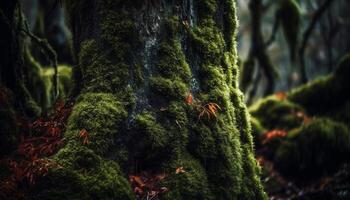 Green leaves hide spider in spooky forest generated by AI photo