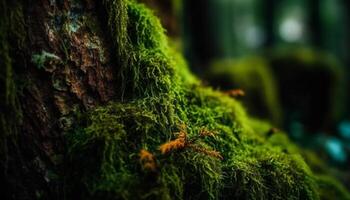 Macro spider on green leaf in forest generated by AI photo