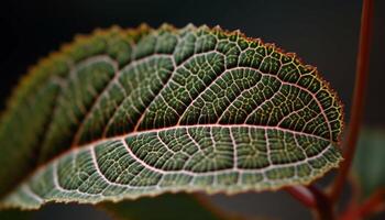 Vibrant leaf vein pattern on black background generated by AI photo