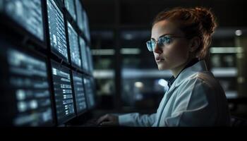 Young adult programmer using computer in office generated by AI photo