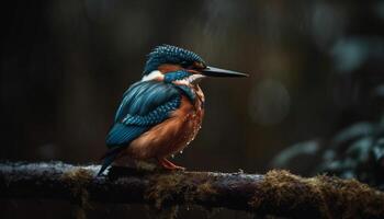 Kingfisher perching on branch, watching for insects generated by AI photo