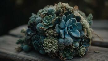 Organic beauty in nature hydrangea bouquet on wood generated by AI photo